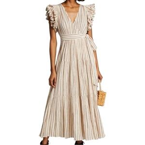 Ulla Johnson Lilliana Maxi Dress Ruffle Trim Metallic Stripe 4